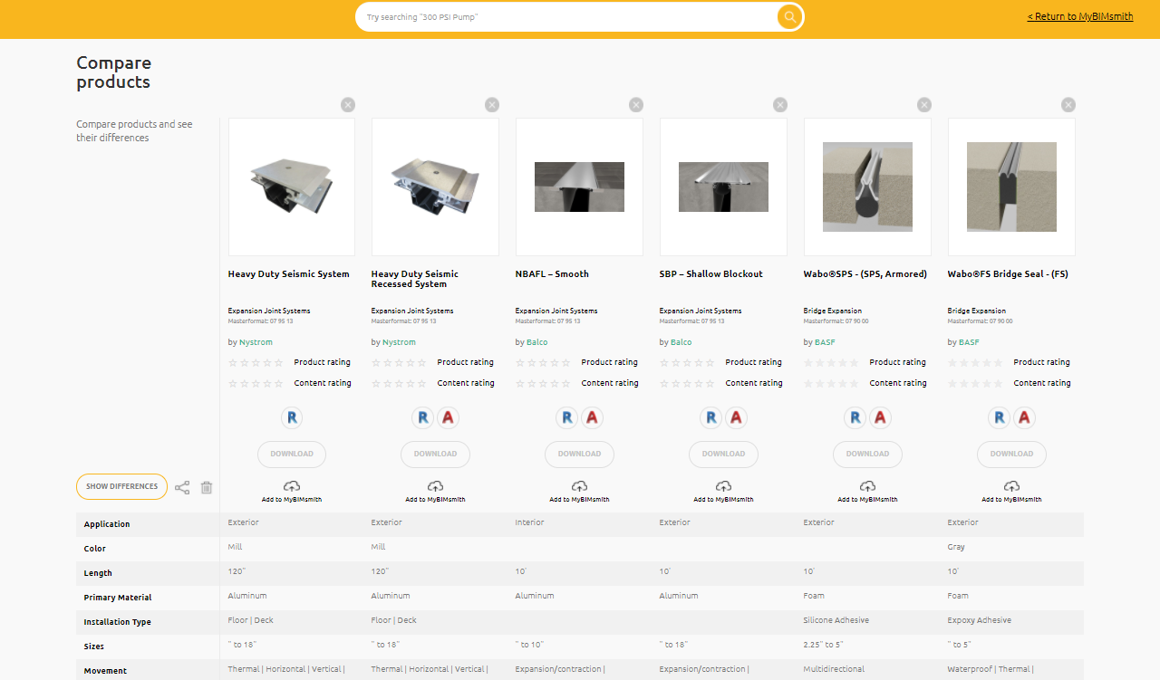 Compare Products on BIMsmith