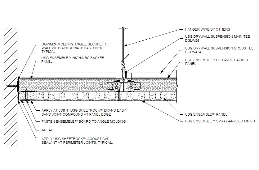 Design Details Details Page Drywall Suspension System With Ensemble Acoustical Drywall Installation Details 2d Revit
