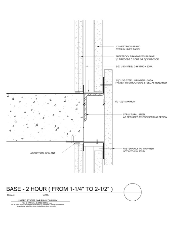 Design Details Details Page - Shaft Wall Intermediate Floor Base Overhang